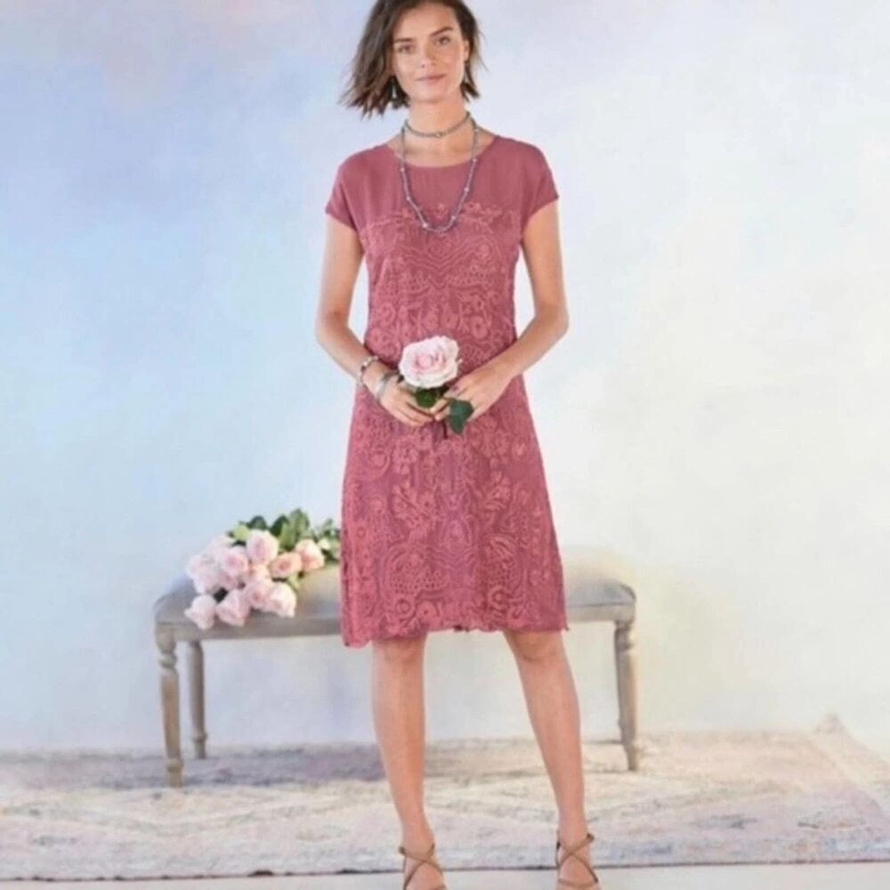 NWT'S Sundance Dress Lillian Rose Women Embroidered Soutache Lace Boho Rose Sz M